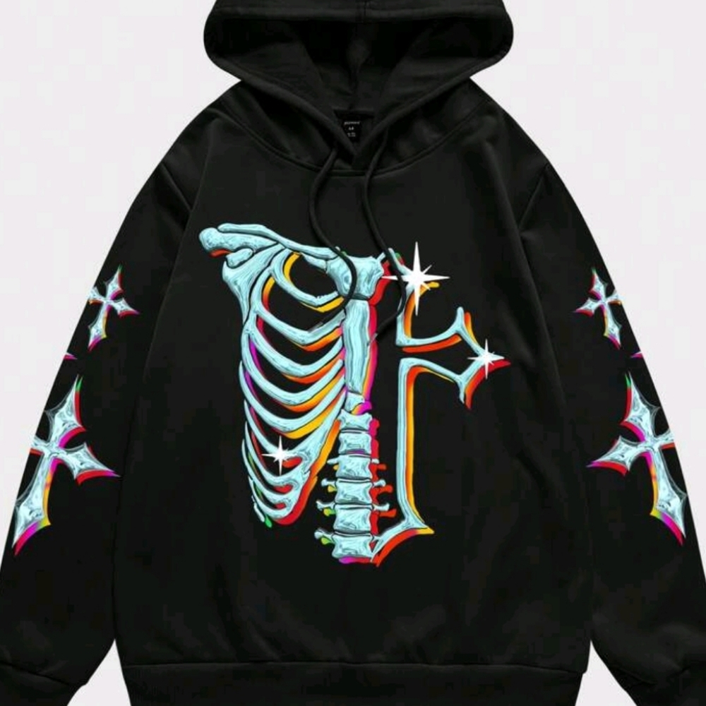 NEW! SKELETON CROSS HOODIE BLACK SIZE s